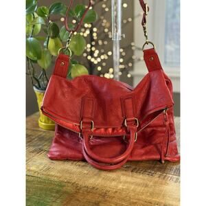 Sabina Slouchy Handbag crossbody messenger foldover Top Handle Bright Red LG bag